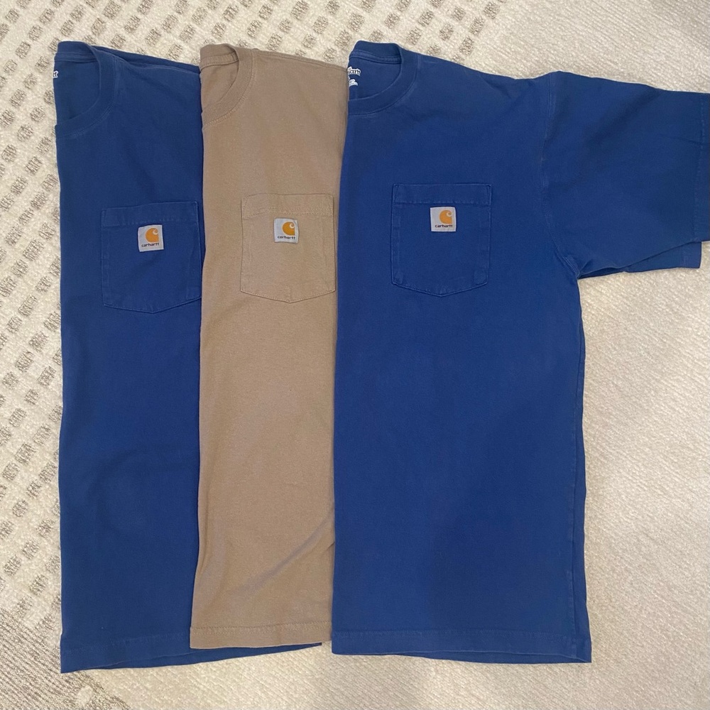 Carhartt Blue and Tan Pocket T-Shirts, set of three, men’s L